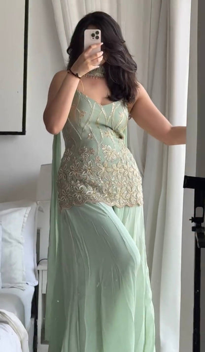 RangBhoomi Heavy Embroidered 3-Piece Suit Set with Fancy Lace (Faux Georgette)