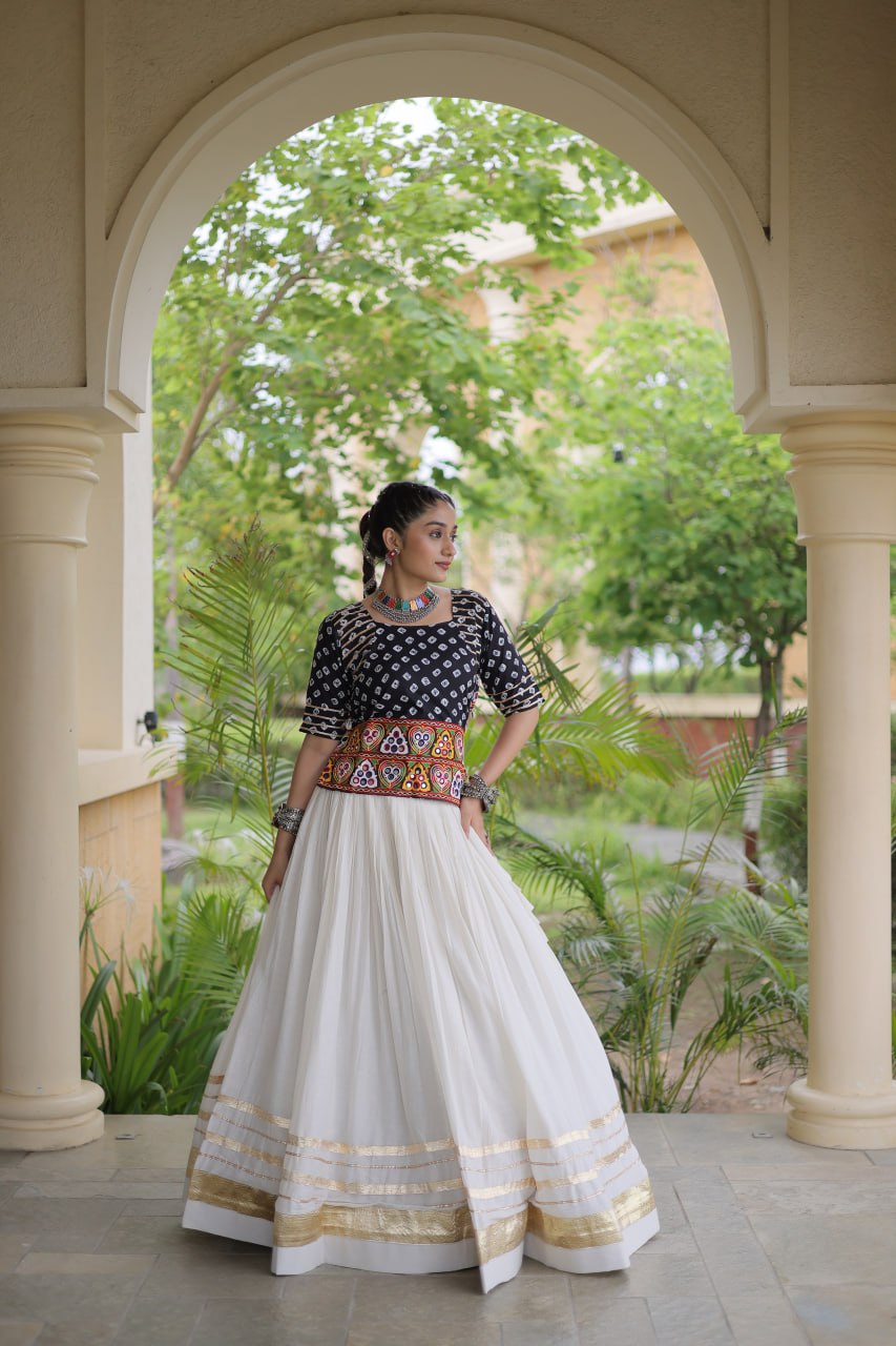 RangBhoomi Navratri Festive Lehenga Set - Cora Cotton & Bandhej Embroidered Blouse