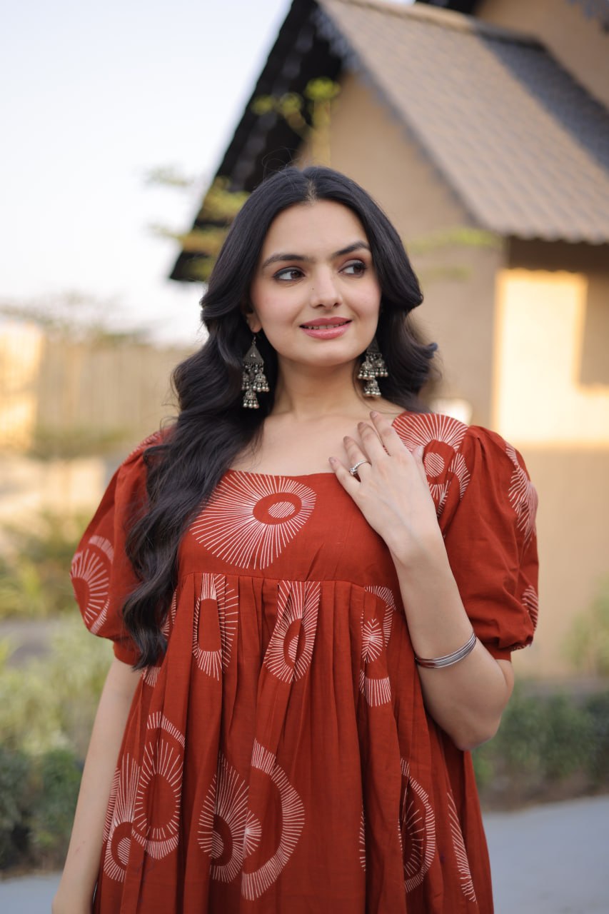RangBhoomi Premium Designer Ready-to-Wear Kurti Collection 2026 - Elegant Printed Cotton with Puff Sleeves and Fancy Square Neck