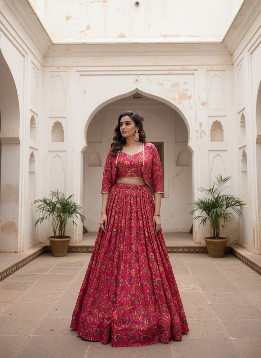 Tasar Silk Floral Print Wedding Lehenga Co-ord Set — Elegant Bridal & Festive Wear by RangBhoomi