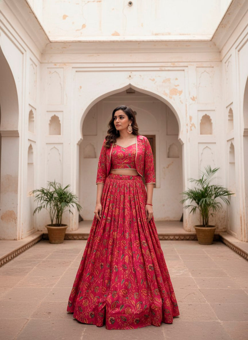 Tasar Silk Floral Print Wedding Lehenga Co-ord Set — Elegant Bridal & Festive Wear by RangBhoomi