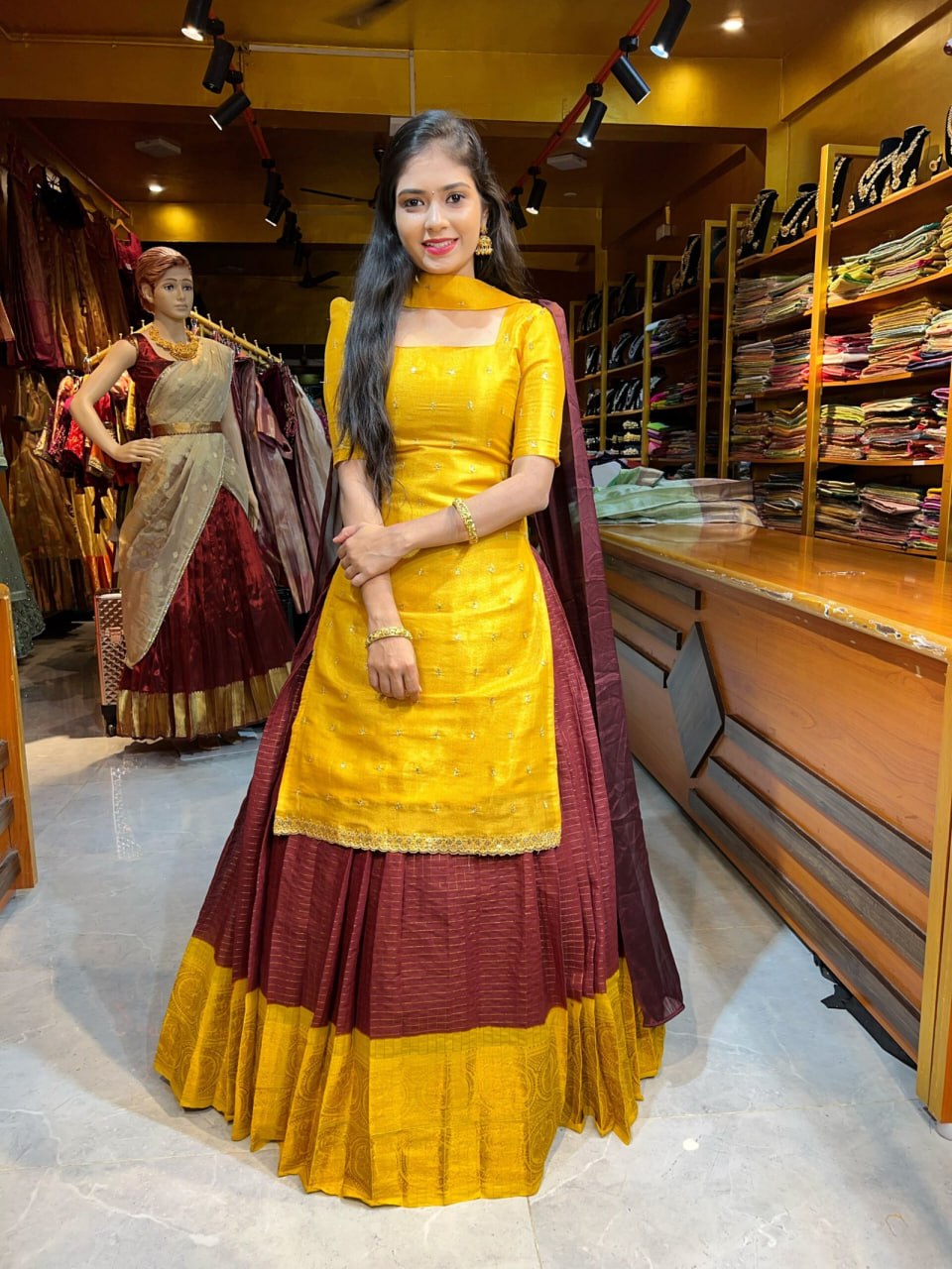 RangBhoomi Premium 5000 Series Elegant Natural Crepe Silk Ethnic Ensemble with Beaded and Threadwork Detailing