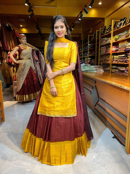 RangBhoomi Premium 5000 Series Elegant Natural Crepe Silk Ethnic Ensemble with Beaded and Threadwork Detailing