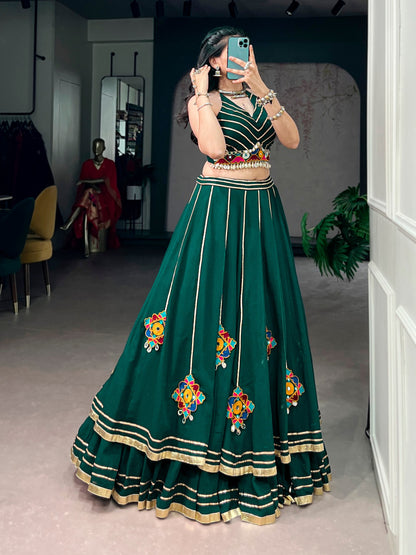 RangBhoomi Navratri Lehenga Choli Set – Lightweight Gamthi Work with Mirror & Shell Embellishments