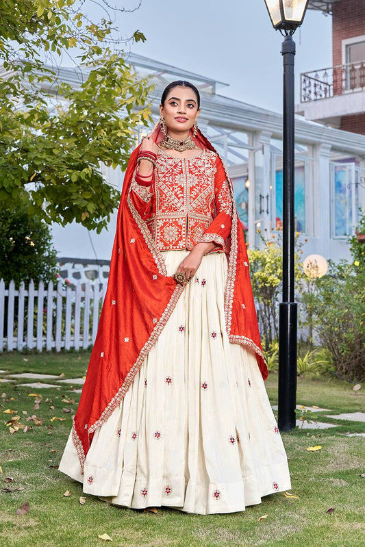 RangBhoomi Elegant Festival Lehenga Choli Set with Heavy Embroidery & Pure Silk Fabric