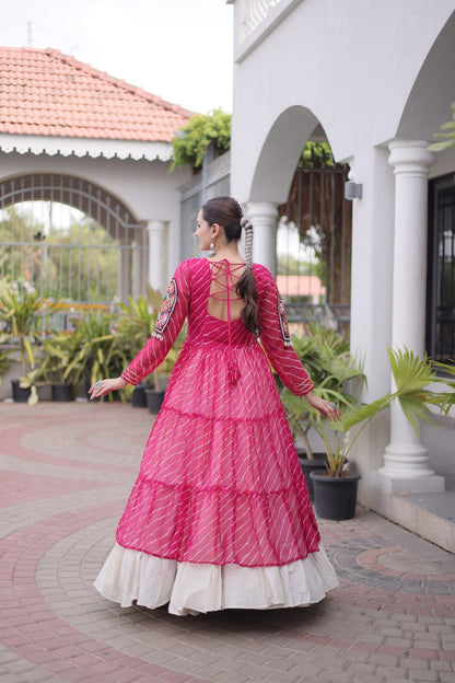 RangBhoomi Kora Cotton Lehenga & Faux Georgette Kurti Set - Full-Stitched, Frilled Lehenga, Laheriya Print Kurti