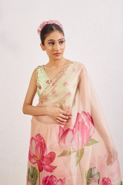 Ready to Wear Organza Saree - Floral Print, Lightweight