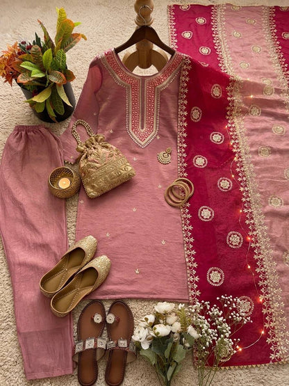 Women's Ethnic Wear: Elegant Embroidered Fendy Silk Suit Set with Dupatta, Fully Stitched and Ready to Wear