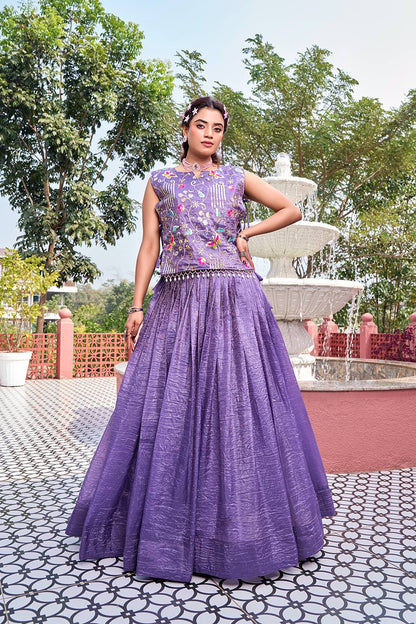 RangBhoomi Exquisite Wedding Lehenga Choli Set in Pure Gold Crush Fabric with Heavy Embroidery and Thread Work