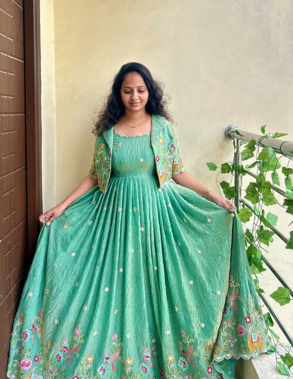 Rose Motif Anarkali Gown with Embroidery