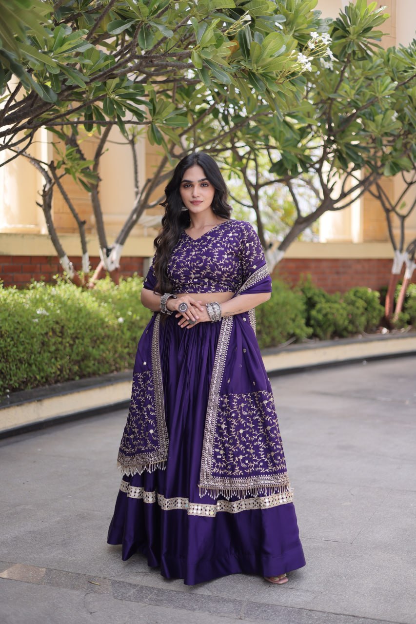 RangBhoomi Glory Satin Embroidered Lehenga Choli Set - Full-Stitched Lehenga with Designer Dupatta
