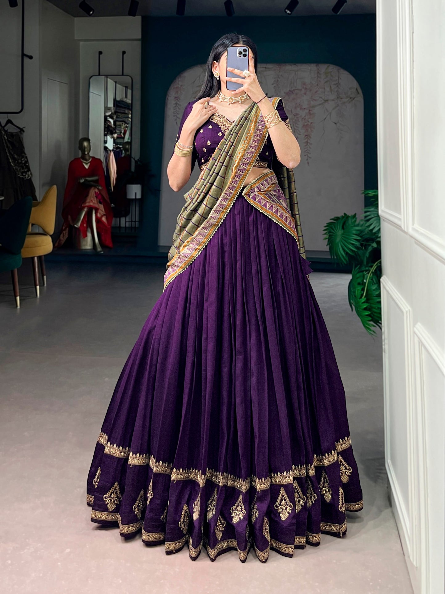 Elegant Vichitra Silk Lehenga Choli Set with Sequins and Thread Embroidery