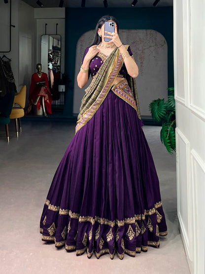 Elegant Vichitra Silk Lehenga Choli Set with Sequins and Thread Embroidery