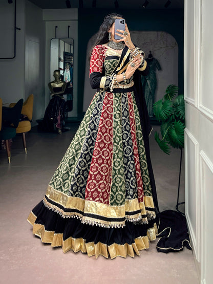 RangBhoomi Navratri Lehenga Set — Pure Rayon Heritage Print with Lace & 7m Flair