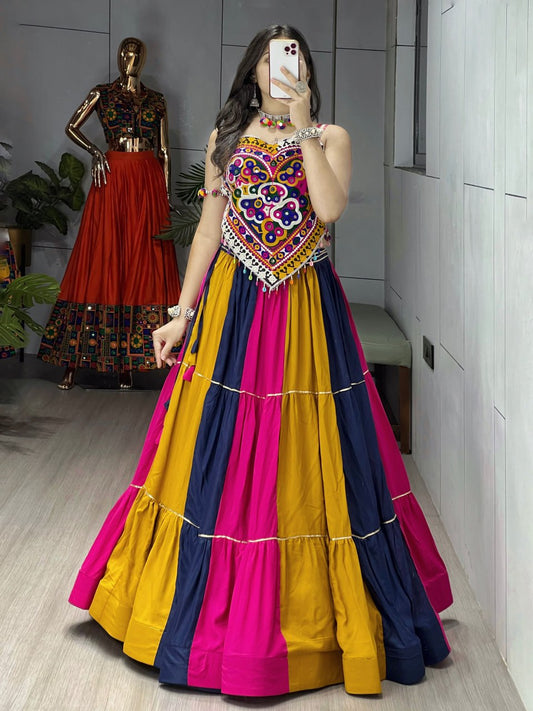 Ethnic Women's Lehenga with Designer Blouse Set – Vibrant Multicolor Navratri Festive Attire