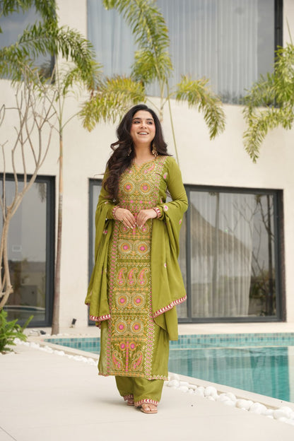RangBhoomi Elegant Ready-to-Wear Top, Pant, and Dupatta Set with Intricate Multi-Thread Embroidery 2026 Collection