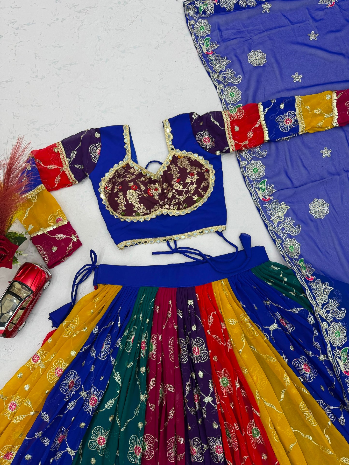 RangBhoomi Navratri Vintage Chaniya Choli — 6m Flair Fox Georgette Lehenga Set