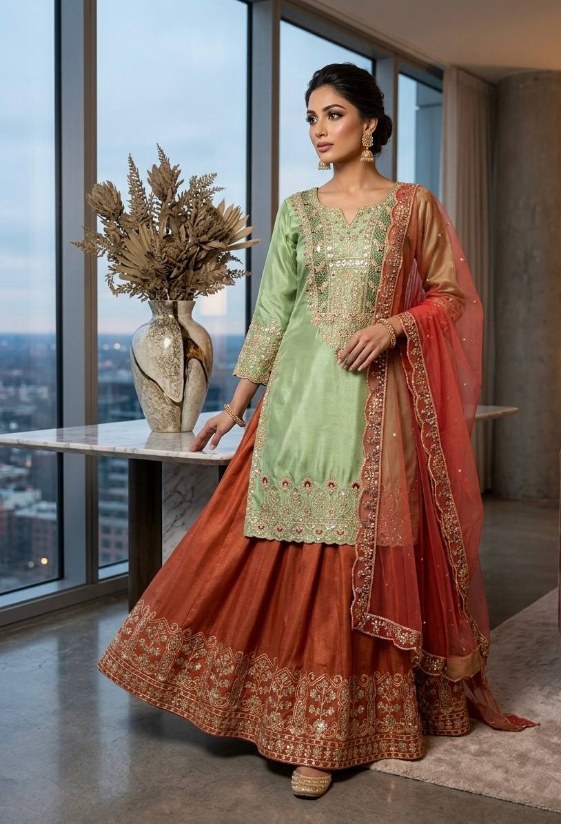 Elegant Designer Cording and Sequin Embroidered Plazzo Set - Perfect for Parties and Weddings
