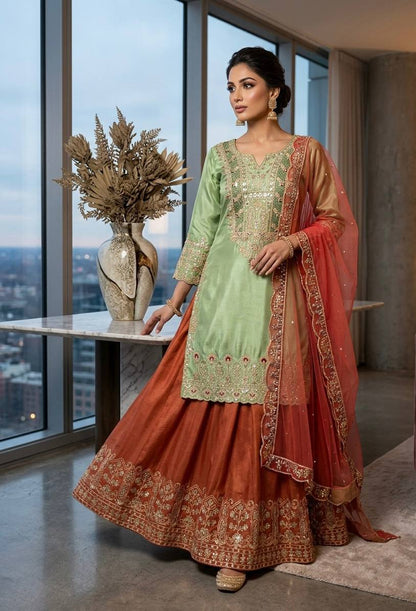 Elegant Designer Cording and Sequin Embroidered Plazzo Set - Perfect for Parties and Weddings