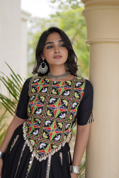 RangBhoomi Navratri Reflective Rayon Lehenga Set with Mirror & Gota Lace (Black, Maroon, White)