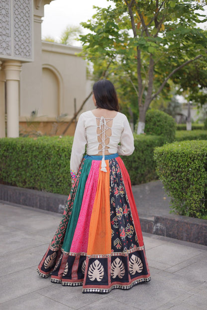 RangBhoomi Navratri Cotton Lehenga Set with Mirror Lace — Full-Stitched Festive Ensemble