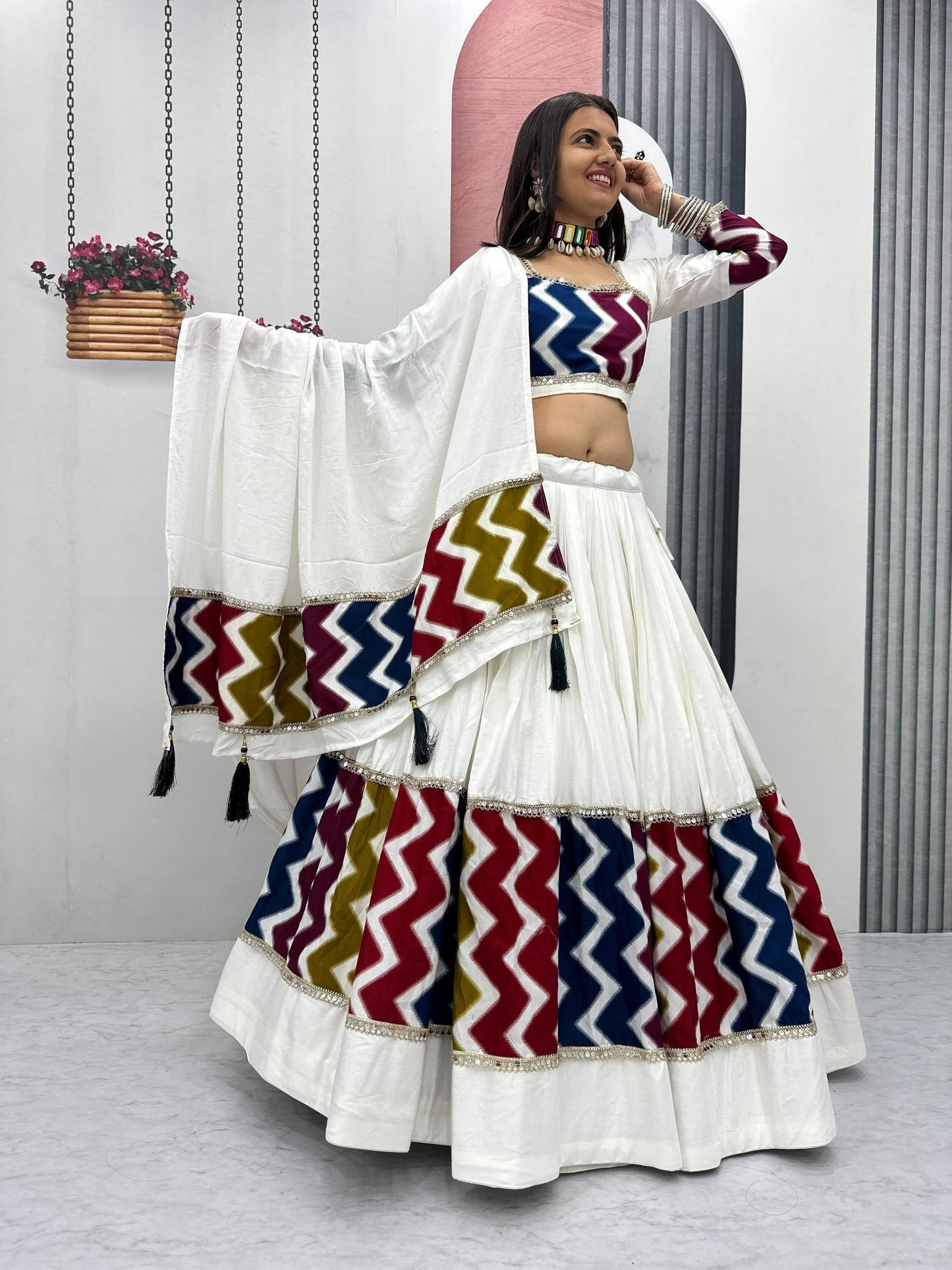 Navratri Special Pure Cotton Lehenga Choli Set with 6-Meter Flair, Fully Stitched Comfort Fit