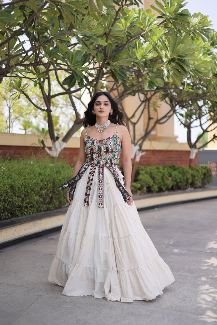 RangBhoomi Navratri Kora Cotton Lehenga Set — Full-Stitched Festive Ensemble
