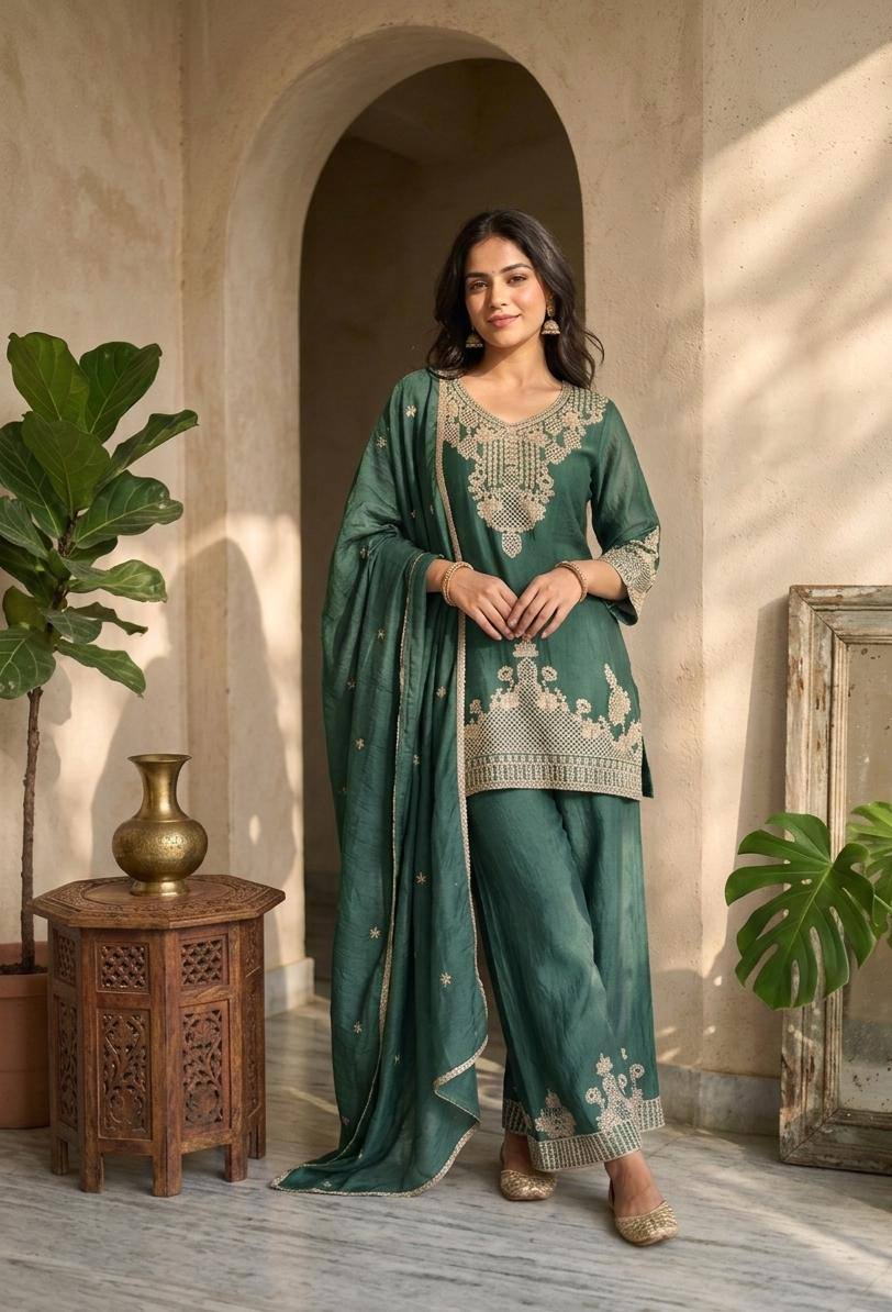 RangBhoomi Designer Wear Festival Special Collection – Elegant Woman’s Ethnic Ensemble with Embroidered Rangoli Crush Fabric