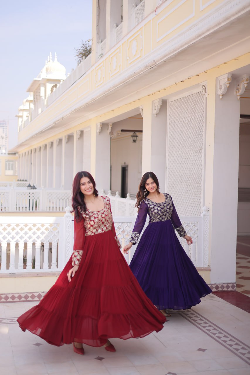 RangBhoomi Premium Designer Ready-to-Wear Gown Collection 2026 - Elegant Faux Blooming Georgette with Sequins and Zari Embroidery