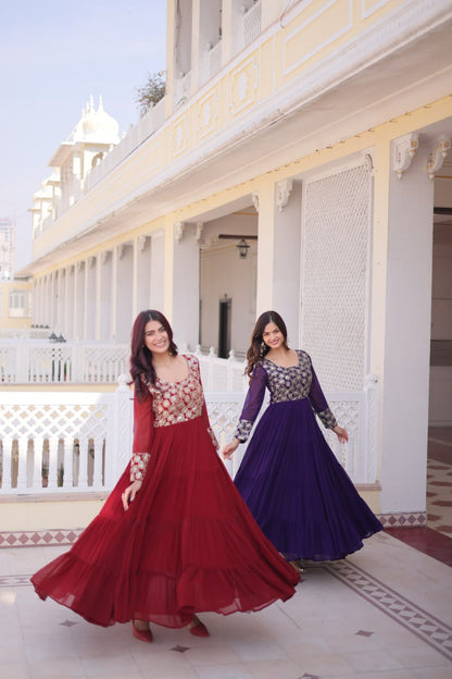 RangBhoomi Premium Designer Ready-to-Wear Gown Collection 2026 - Elegant Faux Blooming Georgette with Sequins and Zari Embroidery