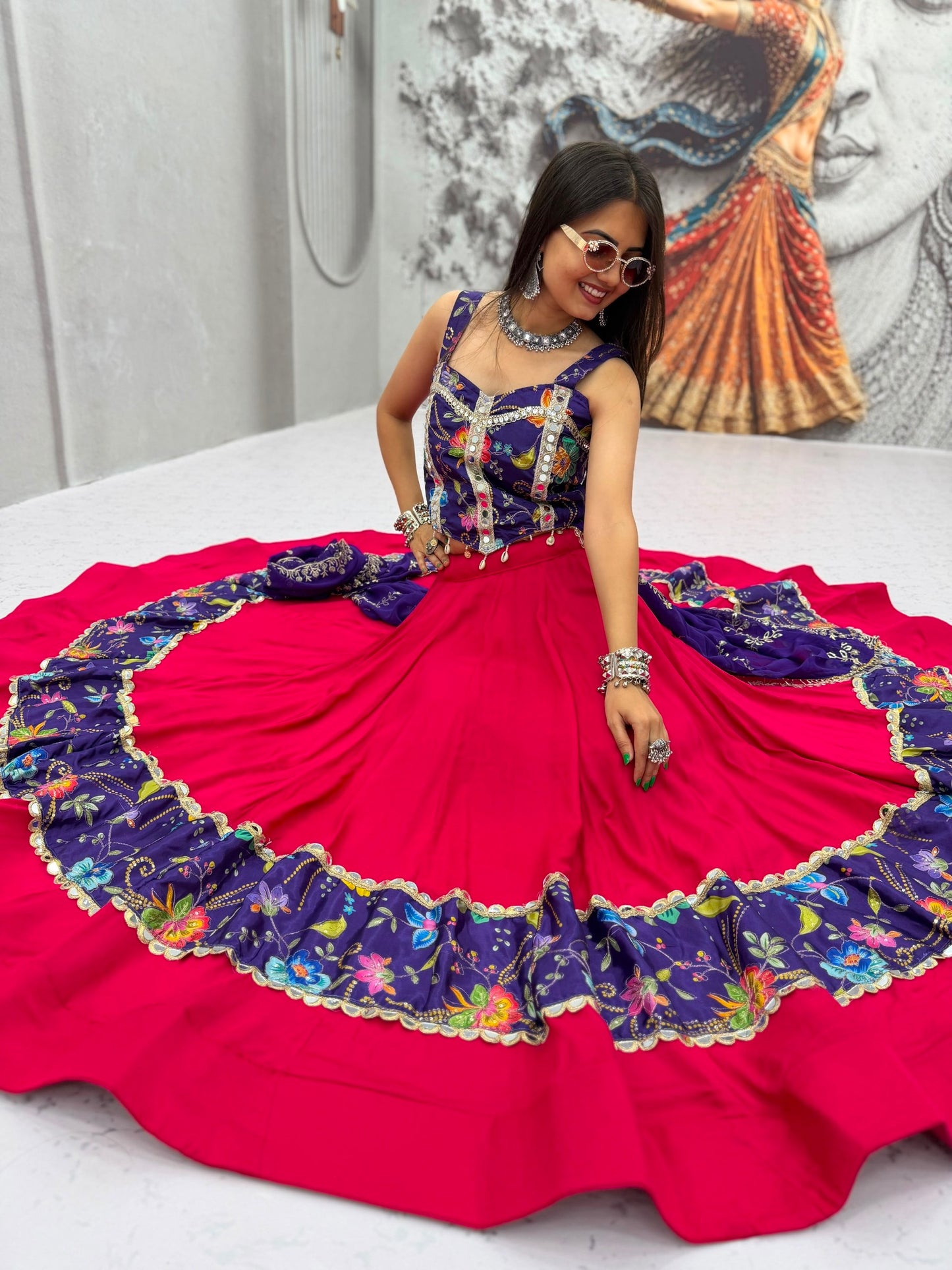 RangBhoomi Navratri Special Pure Cotton Lehenga Choli with 6m Flair & Heavy Embroidered Dupatta