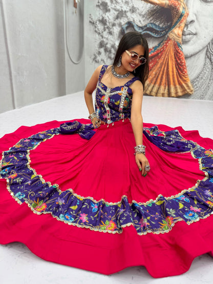 RangBhoomi Navratri Special Pure Cotton Lehenga Choli with 6m Flair & Heavy Embroidered Dupatta