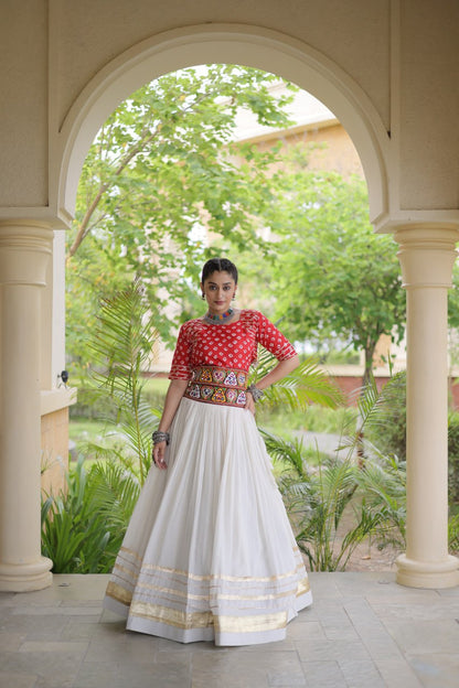 RangBhoomi Navratri Festive Lehenga Set - Cora Cotton & Bandhej Embroidered Blouse