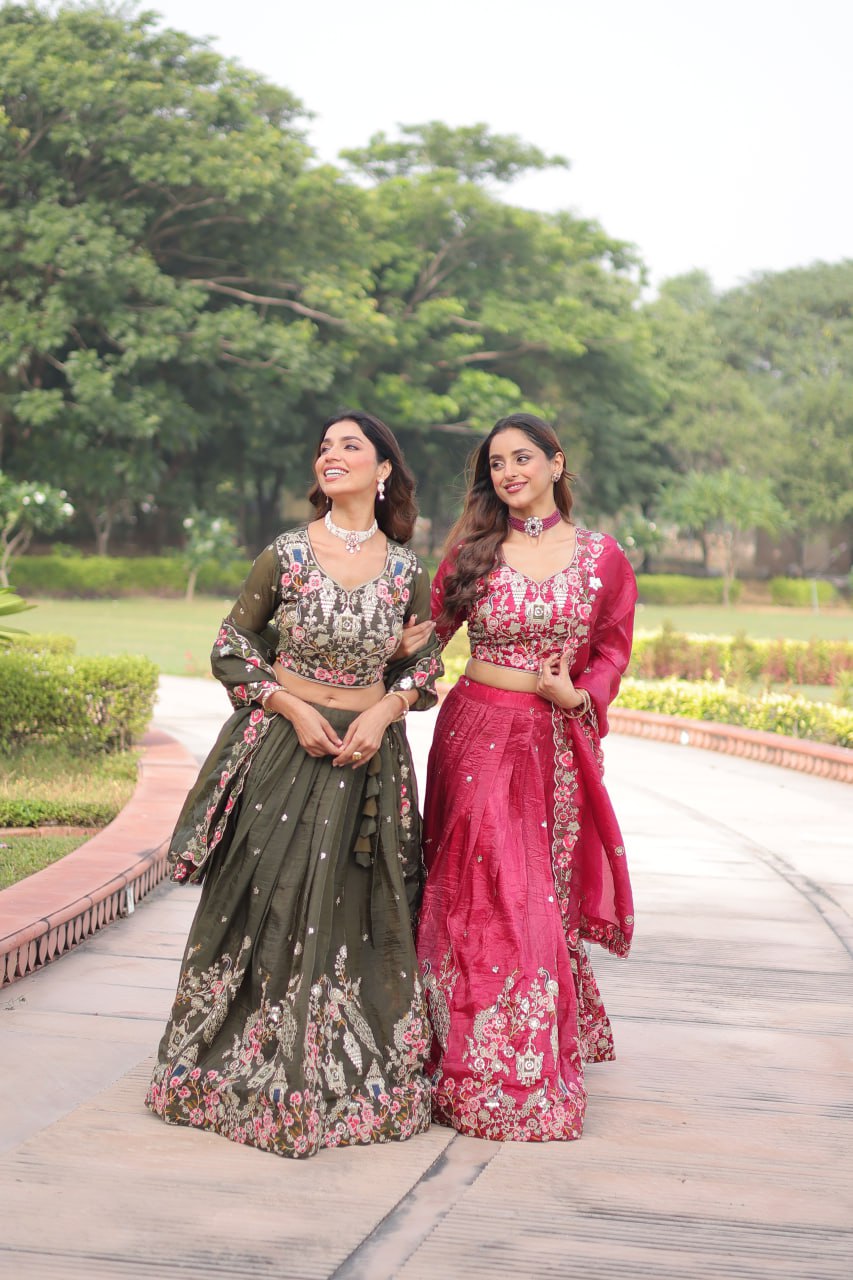 RangBhoomi Premium Designer Sequined Embroidered Lehenga Choli and Dupatta Set