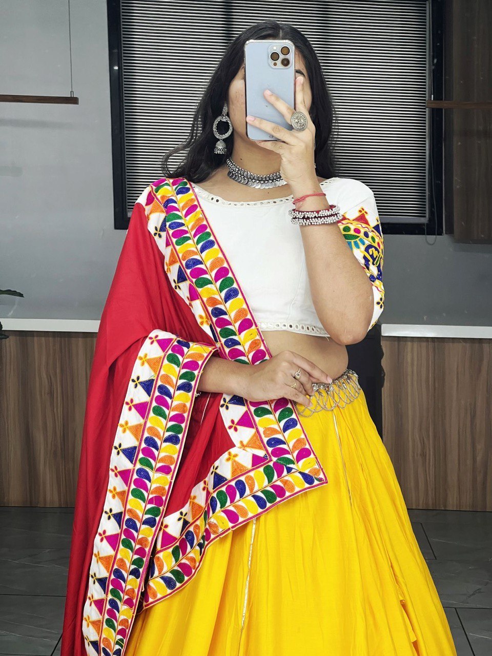 Ethnic Women’s Complete Lehenga Set with Yellow and Red Accents