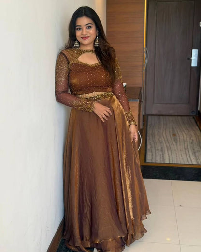 Soft Space Silk Sequined Embroidered Lehenga Choli – Elegant Traditional Festival Wear