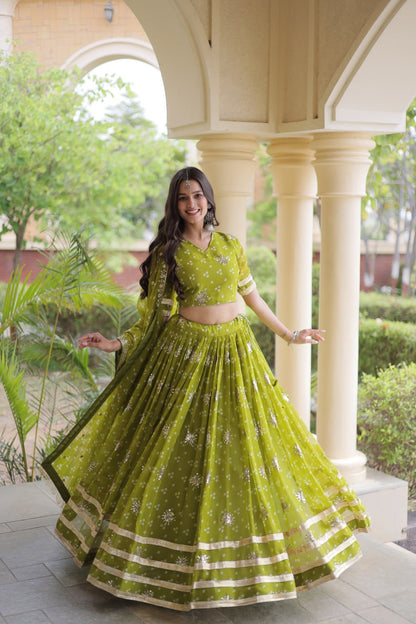 RangBhoomi Four-Color Faux Georgette Bandhej Lehenga Choli Set with Dupatta