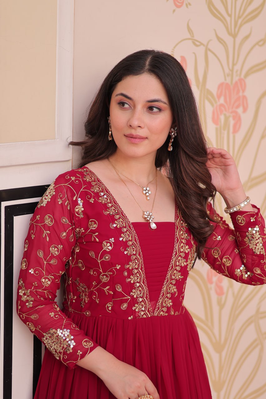 Premium Sequined & Zari Embroidered Gown - Shop Now