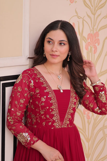 Premium Sequined & Zari Embroidered Gown - Shop Now