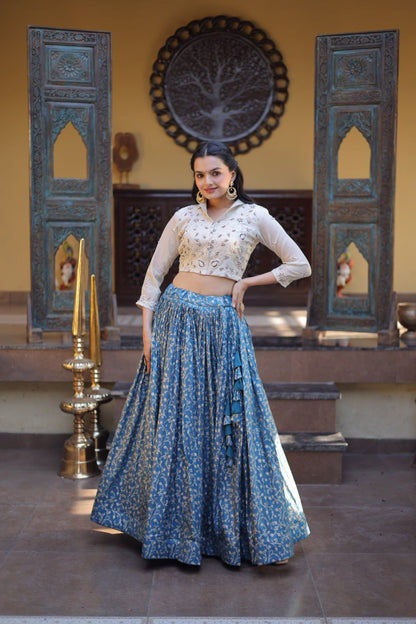 RangBhoomi Elegant Cosmos Jacquard Lehenga Choli Set with Embellished Blouse