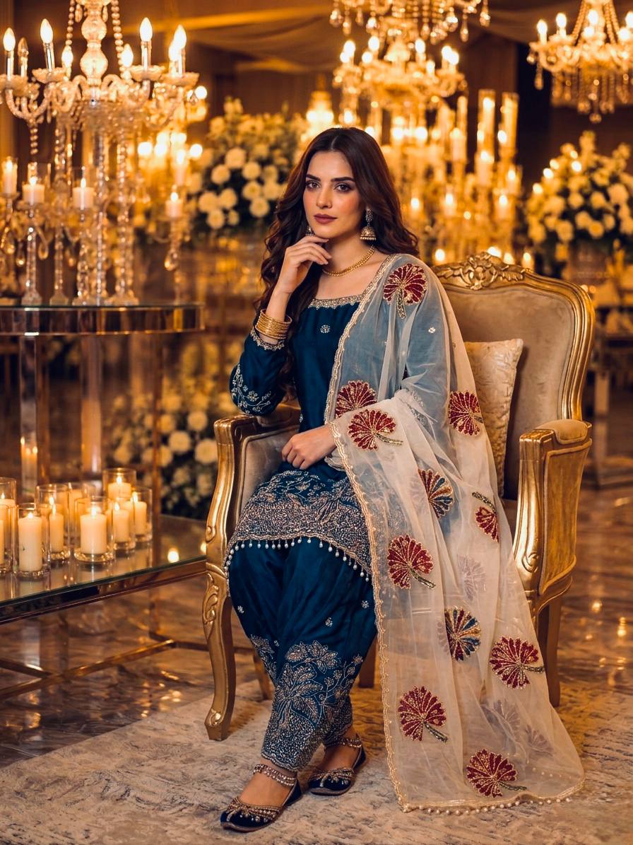 RangBhoomi Designer Party Wear Pur Fendi Silk Top & Farshi Palazzo Set with Dupatta