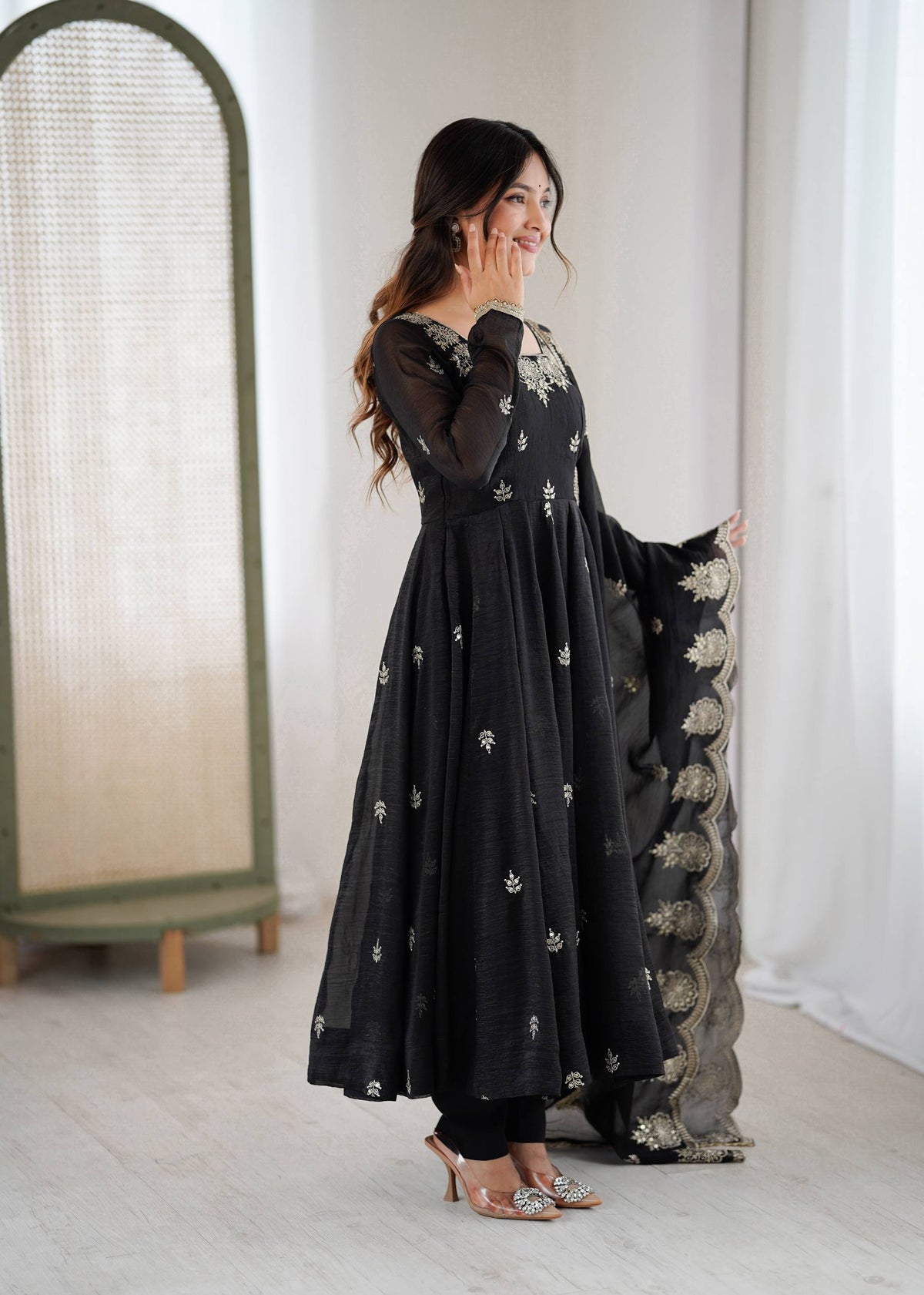 RangBhoomi Elegant Embroidered Sequence Designer Anarkali Three Piece Set