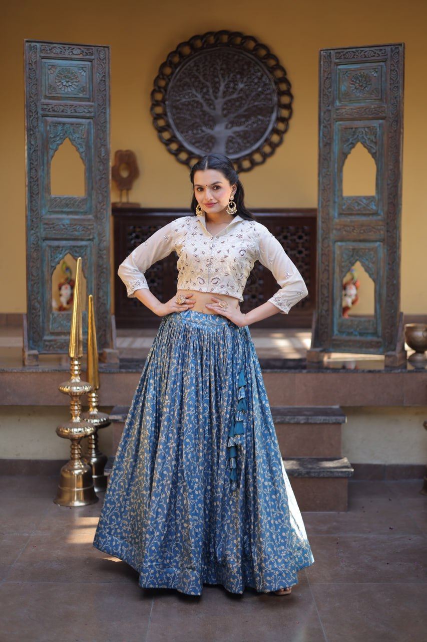 RangBhoomi Elegant Cosmos Jacquard Lehenga Choli Set with Embellished Blouse