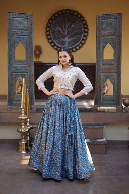 RangBhoomi Elegant Cosmos Jacquard Lehenga Choli Set with Embellished Blouse