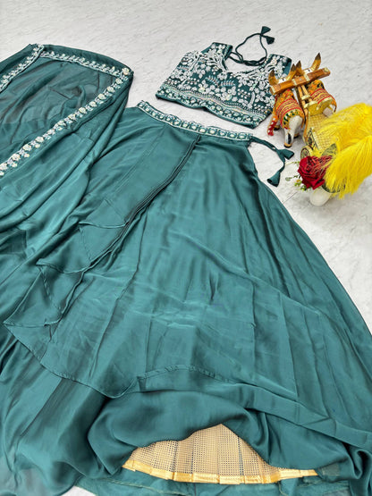 RangBhoomi Exclusive Wedding Special Lehenga Choli Set in Pure Rangoli Silk with Heavy Embroidery and Sequence Detailing