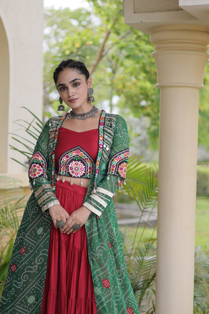 RangBhoomi Navratri 2026 Rayon Lehenga Set with Bandhani Shrug — Full-Stitched Festive Ensemble