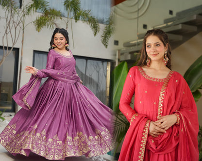 Embroidered Chinnon Gown Set | Indian Wedding Outfit