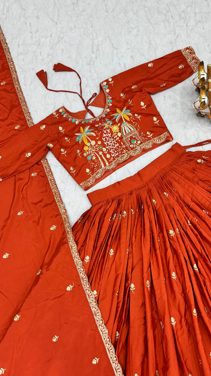 RangBhoomi Exquisite Wedding Lehenga Choli Set with Elegant Embroidery and Premium Crepe Silk