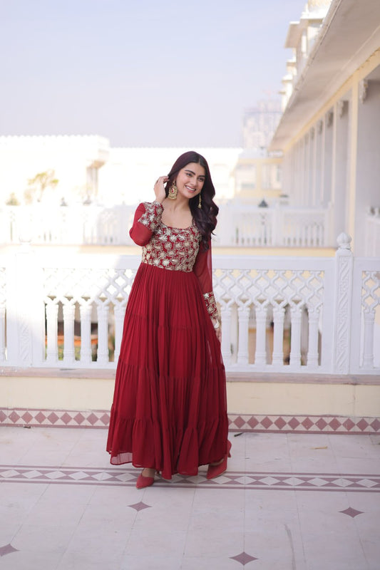 RangBhoomi Premium Designer Ready-to-Wear Gown Collection 2026 - Elegant Faux Blooming Georgette with Sequins and Zari Embroidery