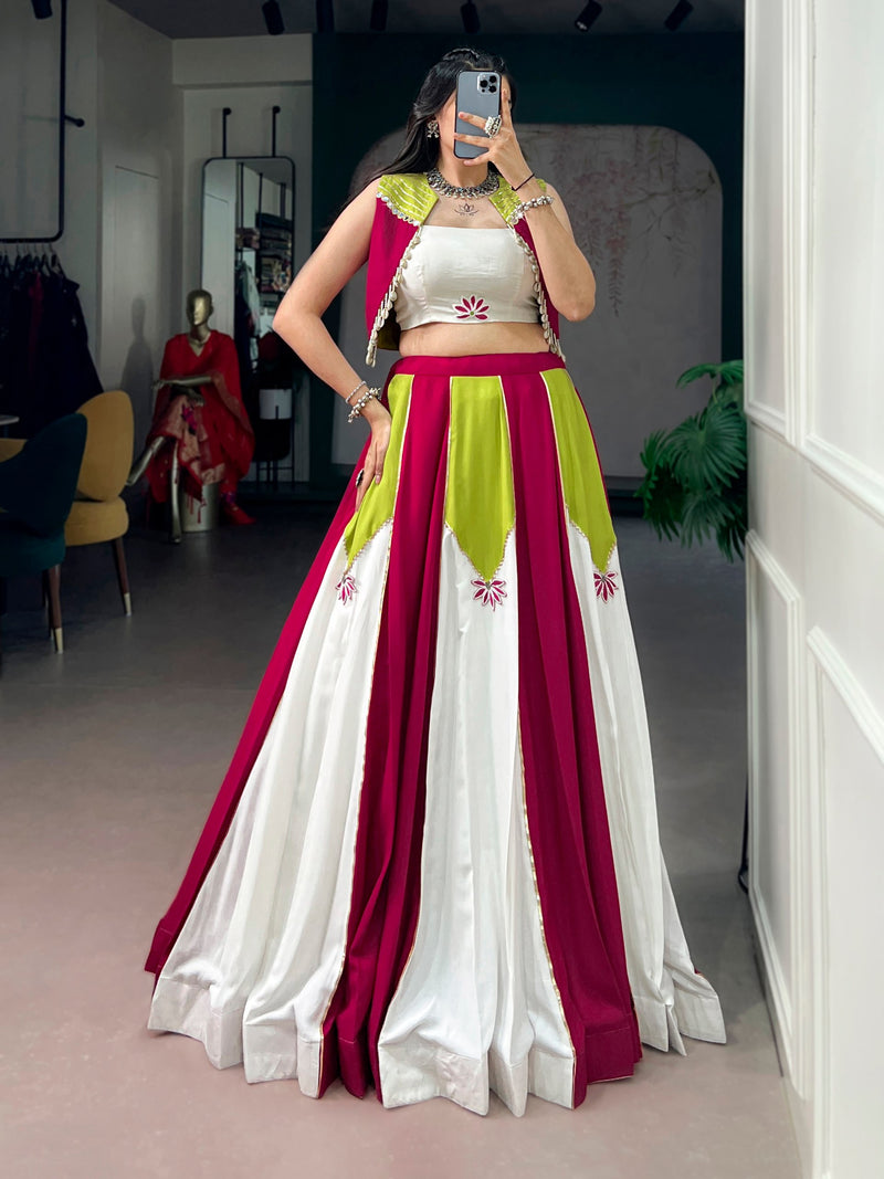 RangBhoomi Navratri 2026: Elegant Pure Rayon Lehenga Set with Koti & Embellishments